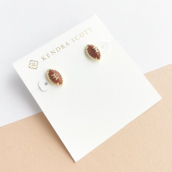 Kendra Scott Football Orange Goldstone Stud Earrings in Gold - Picture 2 of 4